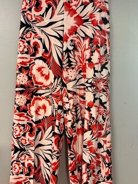 New York & Company Red, Black & Cream Floral Wide-Leg Pants